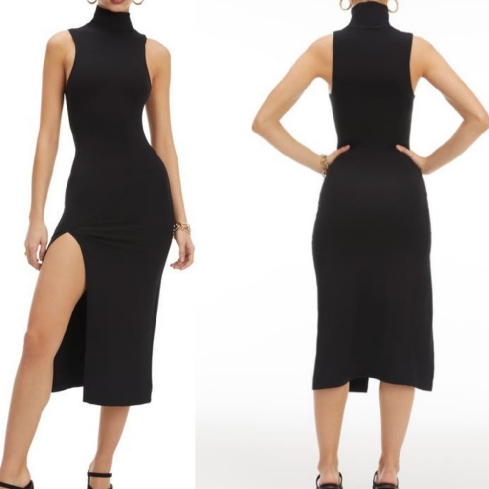 GOOD AMERICAN Turtleneck Side Slit Midi Dress